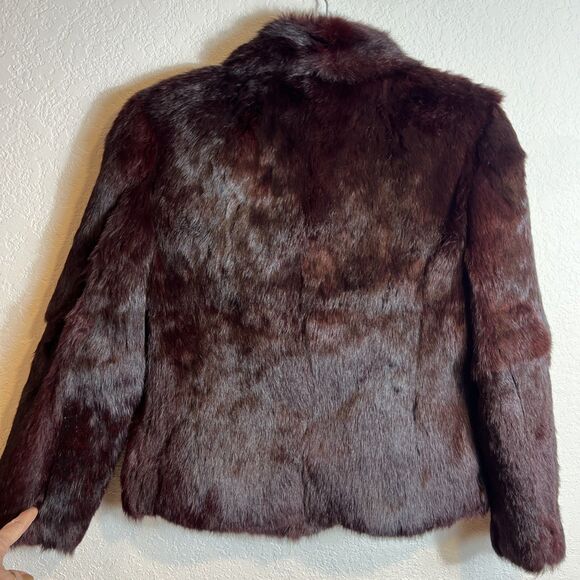 Vintage Women’s Dyed Burgundy Maroon Wine Rabbit Fur Coat Jacket Medium - Picture 2 of 11